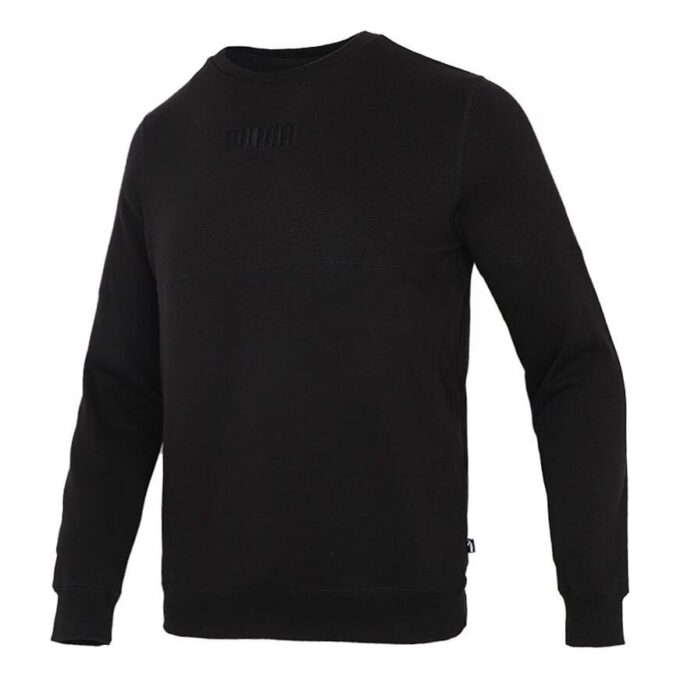 Bluza sportowa z okrągłym dekoltem i logo w jednolitym kolorze, czarna