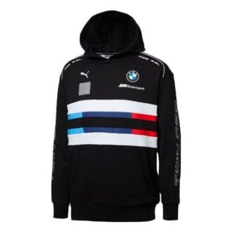 Bluza z kapturem BMW Motorsport Street Midlayer w kolorze czarno-niebieskim, czerwono-białym