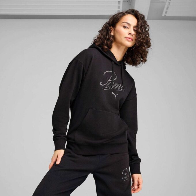 Bluza z kapturem Essentials Script dla kobiet o wygodnym kroju