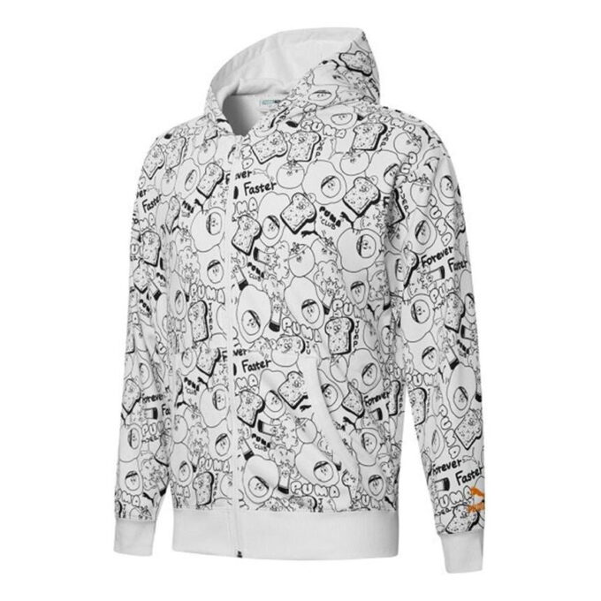 Bluza z kapturem i zamkiem błyskawicznym Club All Over Print w kolorze białym