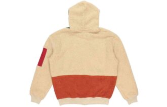 Bluza z kapturem Retro Block Sherpa z zamkiem błyskawicznym w kolorze beżowo-czerwono-zielonym