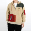 Bluza z kapturem Retro Block Sherpa z zamkiem błyskawicznym w kolorze beżowo-czerwono-zielonym