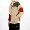 Bluza z kapturem Retro Block Sherpa z zamkiem błyskawicznym w kolorze beżowo-czerwono-zielonym