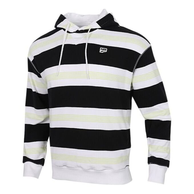 Bluza z kapturem w paski Downtown „Czarno-biało-zielona”