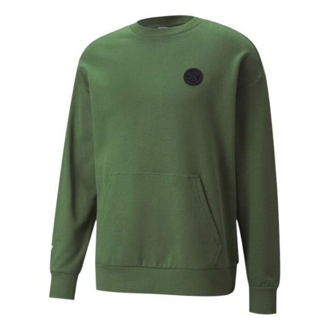 Bluza z okrągłym dekoltem i logo w jednolitym kolorze, z długimi rękawami, unisex, zielona
