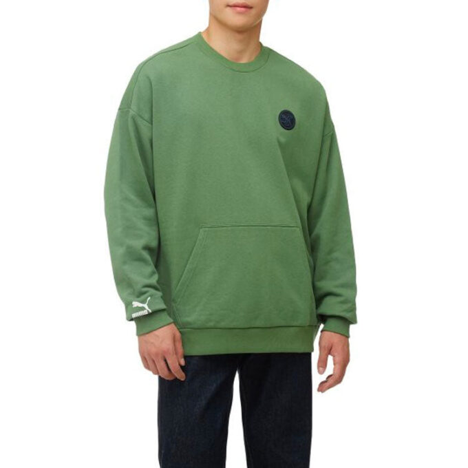 Bluza z okrągłym dekoltem i logo w jednolitym kolorze, z długimi rękawami, unisex, zielona