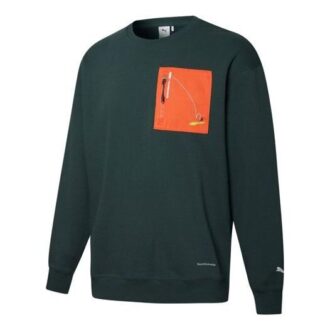 Bluza z okrągłym dekoltem PUMA x Roaringwild Pocket Crew Neck w kolorze oliwkowo-zielonym i pomarańczowym Bluza z okrągłym dekoltem PUMA x Roaringwild Pocket Crew Neck w kolorze oliwkowo-zielonym i pomarańczowym