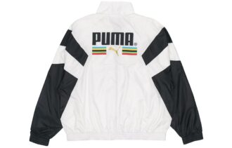 Brązowa, sportowa kurtka z nadrukiem, w stylu casual, biała