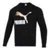 Brązujący, sportowy sweter z okrągłym dekoltem i logo w kolorze czarnym