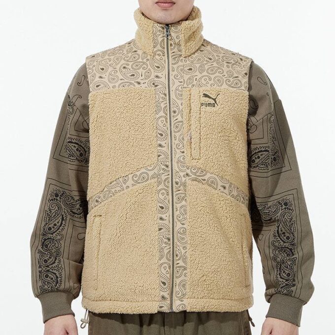 Kamizelka z tkaniny Paisley Sherpa w kolorze brązowym