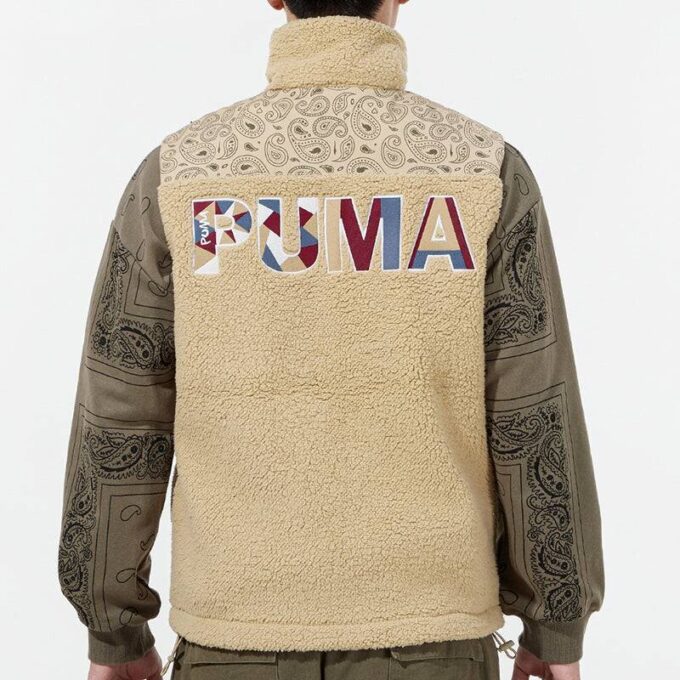 Kamizelka z tkaniny Paisley Sherpa w kolorze brązowym