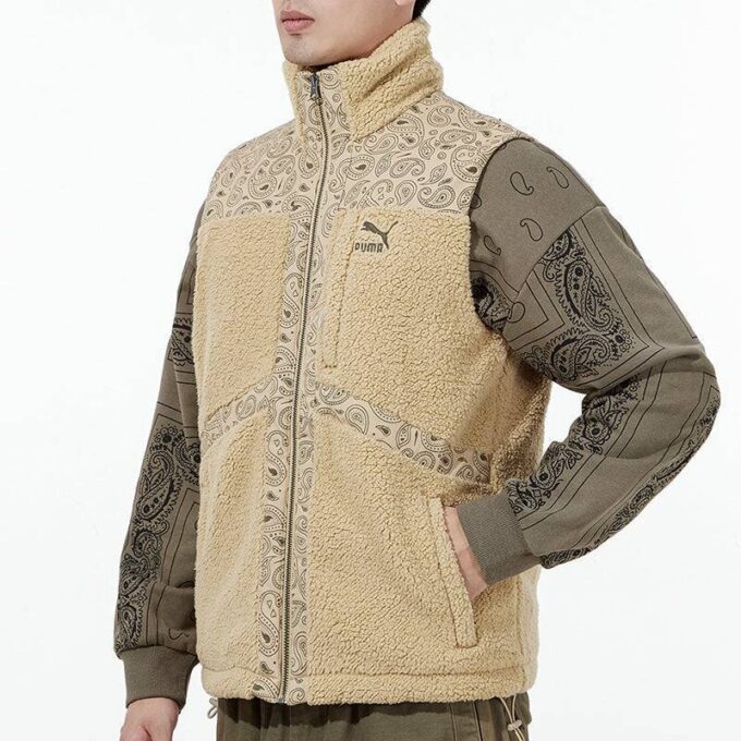 Kamizelka z tkaniny Paisley Sherpa w kolorze brązowym