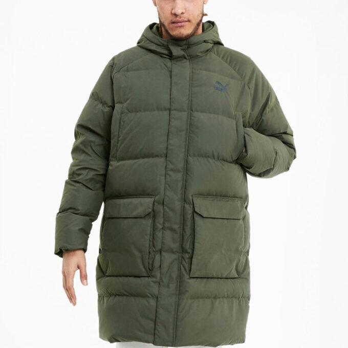 Klasyczna długa kurtka puchowa „Army Green”