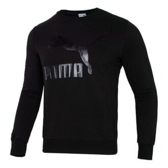 Klasyczny sweter z okrągłym dekoltem i logo w kolorze czarnym