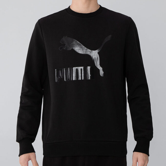 Klasyczny sweter z okrągłym dekoltem i logo w kolorze czarnym
