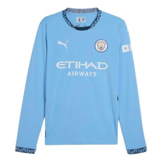 Koszulka domowa Manchester City 24/25 z długim rękawem w kolorze niebiesko-białym Koszulka domowa Manchester City 24/25 z długim rękawem w kolorze niebiesko-białym