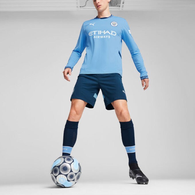 Koszulka domowa Manchester City 24/25 z długim rękawem w kolorze niebiesko-białym
