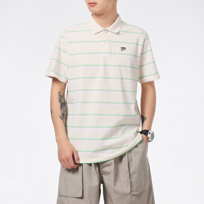 Koszulka polo Downtown Stripe w kolorze beżowym