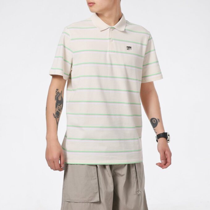 Koszulka polo Downtown Stripe w kolorze beżowym