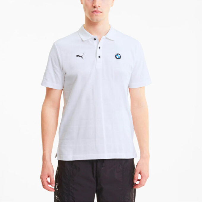 Koszulka polo z krótkim rękawem w paski PUMA x BMW Motorsport w kolorze biało-czarnym