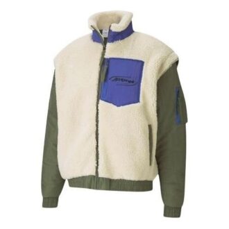 Kurtka polarowa PUMA x Attempt Sherpa w kolorze beżowo-zielonym i niebieskim