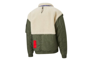 Kurtka polarowa PUMA x Attempt Sherpa w kolorze beżowo-zielonym i niebieskim