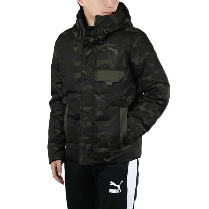 Kurtka puchowa Streetstyle 480 z kapturem w kamuflażu „czarna”