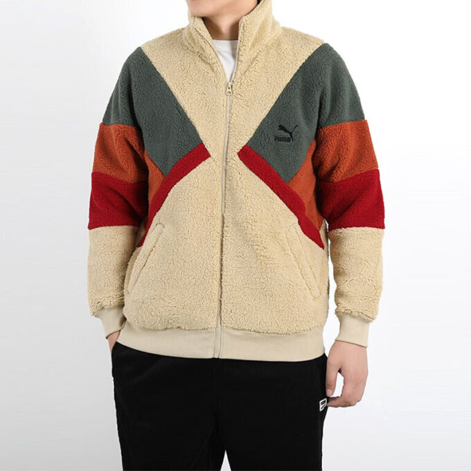 Kurtka Retro Block Sherpa „Brązowo-Czerwono-Zielona”