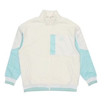 Kurtka Retro Sherpa w kolorze beżowo-niebieskim