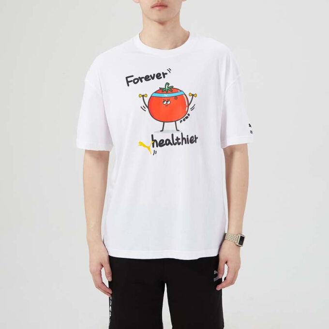 Męska koszulka sportowa PUMA Funny Printing z okrągłym dekoltem i krótkim rękawem w kolorze białym