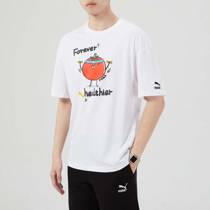 Męska koszulka sportowa PUMA Funny Printing z okrągłym dekoltem i krótkim rękawem w kolorze białym
