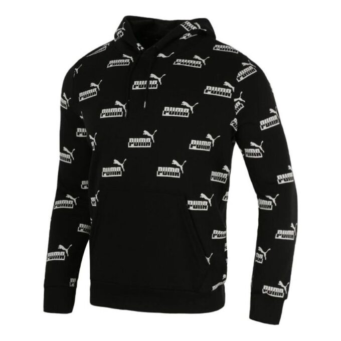 Męska sportowa bluza z kapturem i nadrukiem z logo, w kolorze czarnym