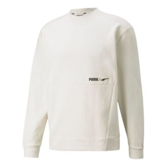 Męski sweter sportowy PUMA Winterized Crew Logo w jednolitym kolorze z polarową podszewką i okrągłym dekoltem w kolorze białym