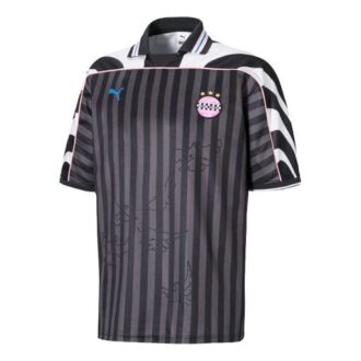 PUMA x KS JERSEY Koszulka polo z krótkim rękawem w paski, czarna PUMA x KS JERSEY Koszulka polo z krótkim rękawem w paski, czarna