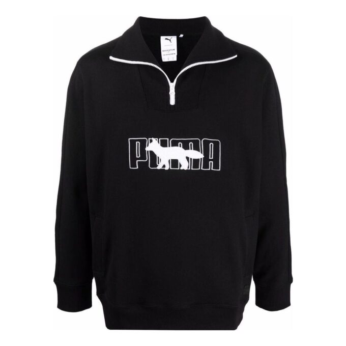 PUMA x Maison Kitsun sweter z zamkiem błyskawicznym w kolorze czarno-białym