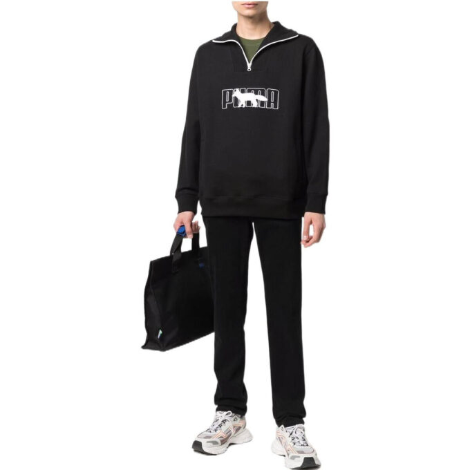 PUMA x Maison Kitsun sweter z zamkiem błyskawicznym w kolorze czarno-białym