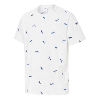 PUMA x Maison Kitsune Crossover Aop Tee z haftowanym logo, sportowy, okrągły dekolt, krótki rękaw, biały