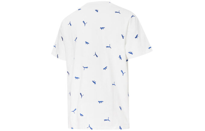 PUMA x Maison Kitsune Crossover Aop Tee z haftowanym logo, sportowy, okrągły dekolt, krótki rękaw, biały
