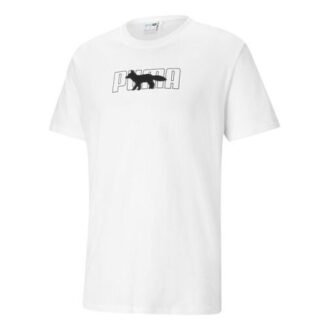 PUMA x Maison Kitsune Unisex Haftowany Okrągły Dekolt Biały PUMA x Maison Kitsune Unisex Haftowany Okrągły Dekolt Biały