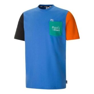 PUMA x Mr Doodle Crossover Casual Sportowa Okrągła Szyja Krótki Rękaw Niebieski PUMA x Mr Doodle Crossover Casual Sportowa Okrągła Szyja Krótki Rękaw Niebieski