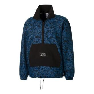PUMA x Mr Doodle Crossover Graffiti Printing Contrasting Colors Cardigan Stand Collar Jacket Blue PUMA x Mr Doodle Crossover Graffiti Printing Contrasting Colors Cardigan Stand Collar Jacket Blue