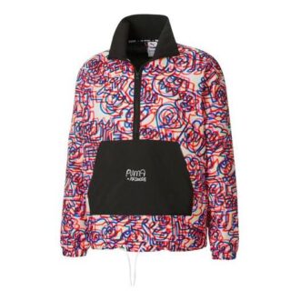 PUMA x Mr Doodle Crossover Graffiti Printing Contrasting Colors Cardigan Stand Collar Jacket Red PUMA x Mr Doodle Crossover Graffiti Printing Contrasting Colors Cardigan Stand Collar Jacket Red