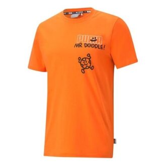 PUMA x Mr Doodle RELAXED TEE z nadrukiem i krótkim rękawem w kolorze ognistopomarańczowym PUMA x Mr Doodle RELAXED TEE z nadrukiem i krótkim rękawem w kolorze ognistopomarańczowym