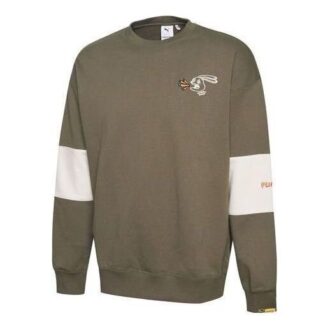 PUMA x Randomevent Sweter z okrągłym dekoltem w kolorze oliwkowo-zielonym i białym