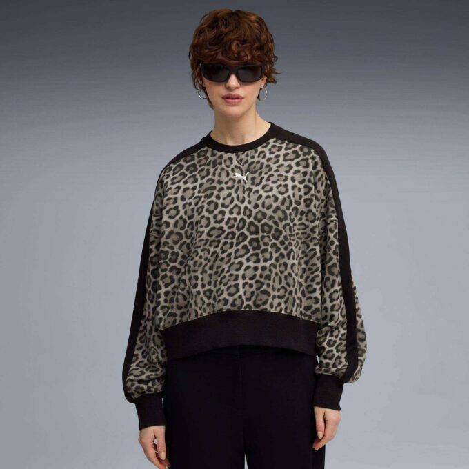 T7 Leopard Luxe damska bluza z okrągłym dekoltem i nadrukiem zwierzęcym T7 Leopard Luxe damska bluza z okrągłym dekoltem i nadrukiem zwierzęcym