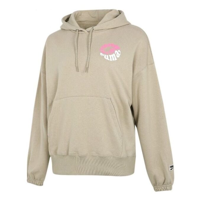 (WMNS) Bluza z kapturem Downtown Graphic, oddychająca, z nadrukiem liter, z długim rękawem, w kolorze khaki