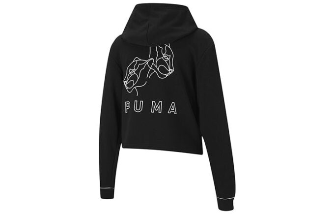 (WMNS) Bluza z kapturem w stylu Cat, dzianinowa, krótka, czarna