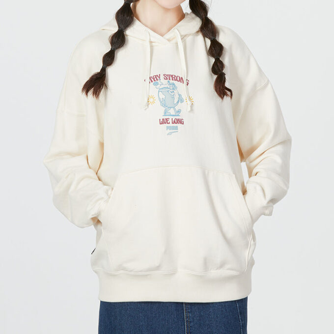 (WMNS) Bluza z kapturem z nadrukiem w dużym rozmiarze „Biała”