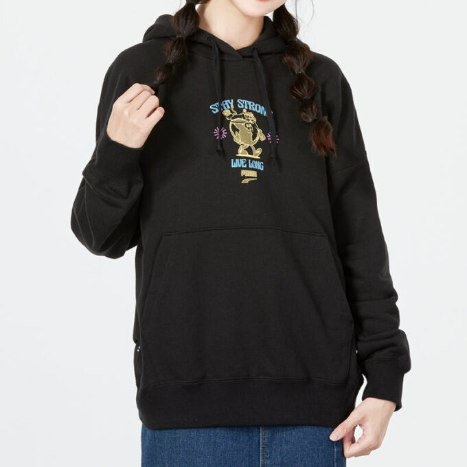 (WMNS) Bluza z kapturem z nadrukiem w dużym rozmiarze „Czarna”