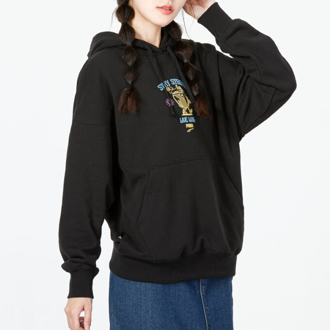 (WMNS) Bluza z kapturem z nadrukiem w dużym rozmiarze „Czarna”